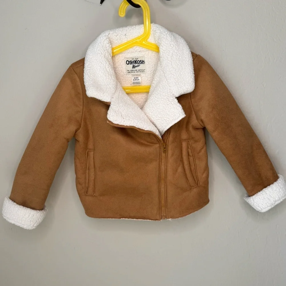 OSHKOSH B’GOSH Girls Faux Suede Jacket With Sherpa Cream Fleece Size 6/6X Warm